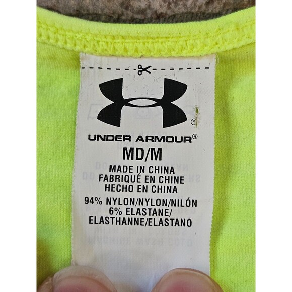 ALK Women's M Under Armour UA Neon Yellow Racerback Athletic Tank Top Shirt EUC - Picture 4 of 6